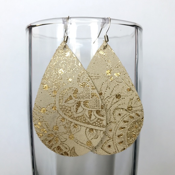 Georgia plum Jewelry Jewelry - “Mia" Gold Paisley Leather Earrings